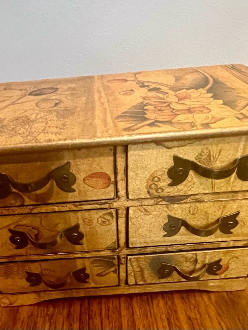 Mikasa Floral 6 Drawer Jewelry Box Wooden Tabletop Storage Chest Cottage Decor - Picture 2 of 13